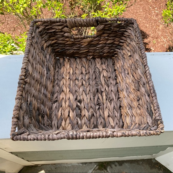 Large Brown Rectangular Boho Wicker Basket with Handles - Picture 3 of 5